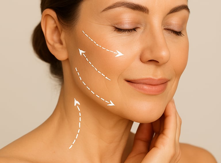 anclaje malar,submalar y arco cigomático,reducen el descolgamiento,reafirmando y disimulando surcos 