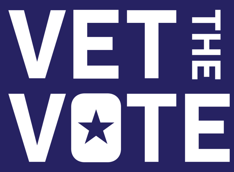 Dark blue image with white text reading: Vet the Vote