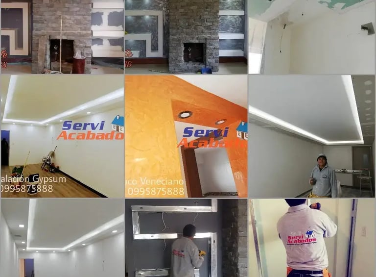 Reformas en Gypsum instalación techo y paredes centro de entretenimiento