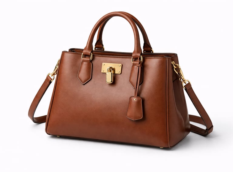 Elegant leather handbag with top handles and structured silhouette