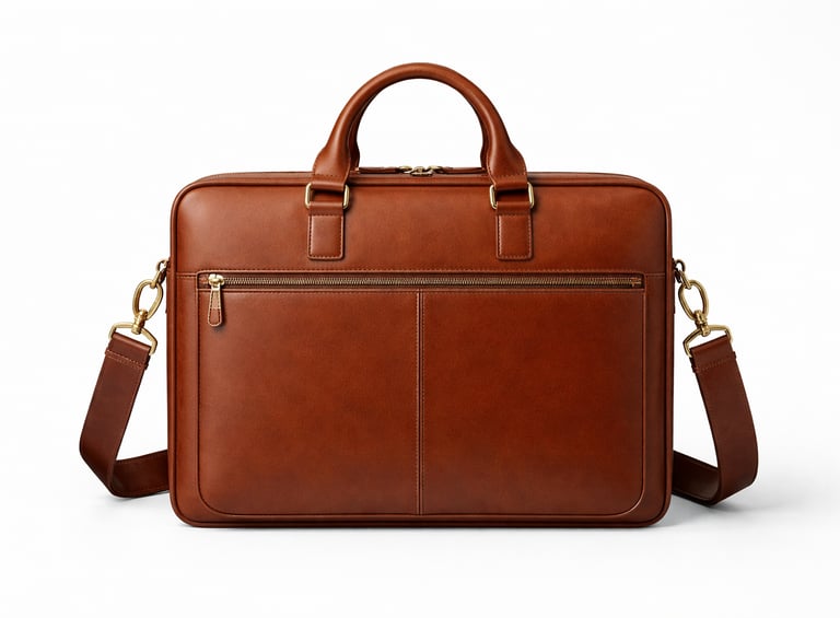 Professional leather laptop bag with shoulder strap designed for office and business travel.