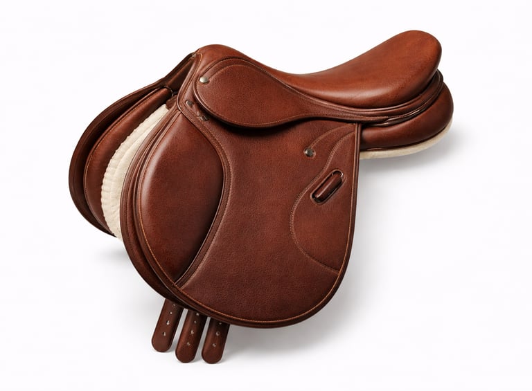 Padded leather horse saddle.