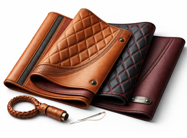 Luxury automotive leather materials used for high-end vehicle interiors and trims.