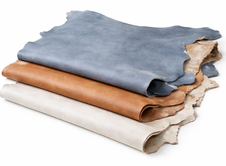 Semi-processed leather hides ready for further finishing.