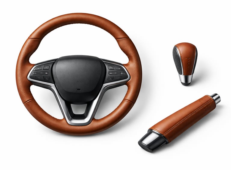Leather steering wheel and control accessories designed for grip, comfort, and style.