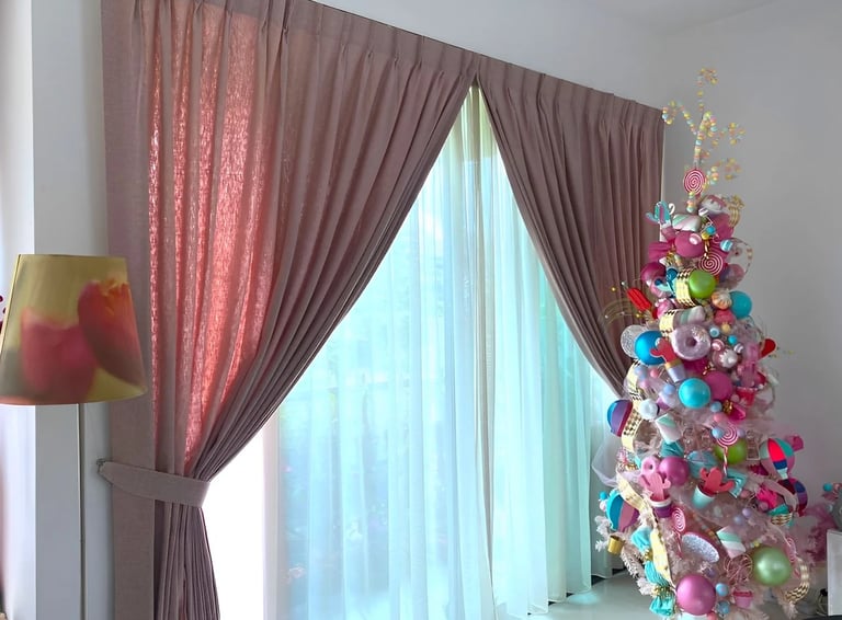 Pink double pleat curtain in living room