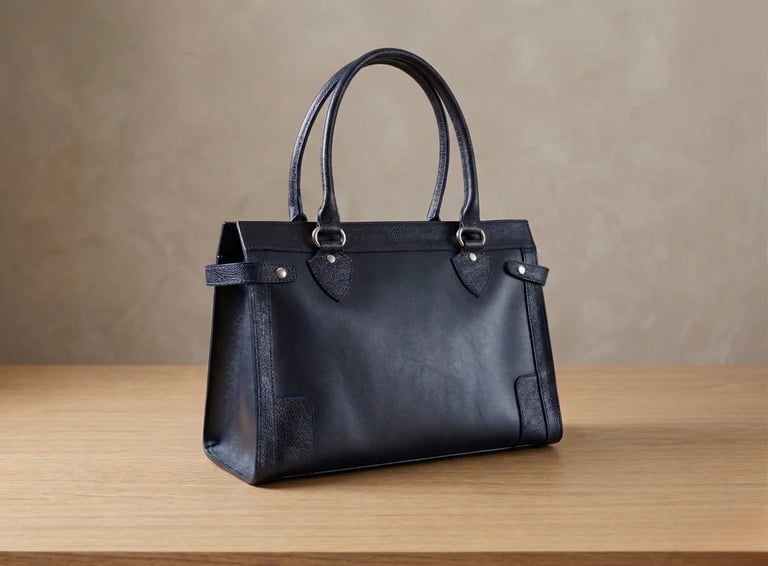 Cartera de cuero marrón oscuro con doble asa, bolso artesanal para mujer