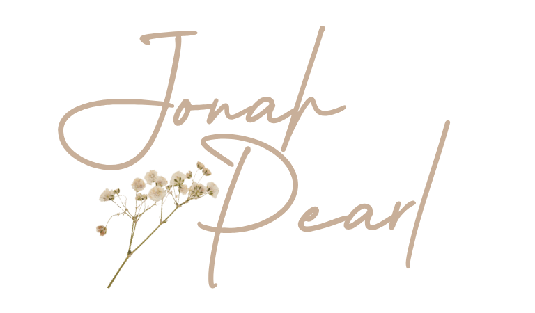 Jonah Pearl text/name in cursive with dried flower