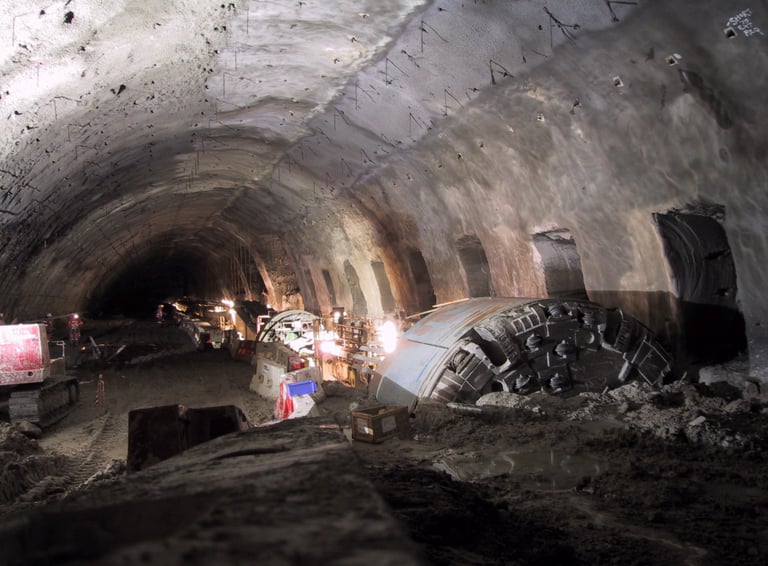 TBM1 crossing Macquarie Park Station cavern, Epping to Chatswood Rail Line, Sydney