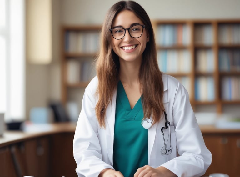Medical equipment is neatly mounted on a white wall, including an otoscope, an ophthalmoscope, a sphygmomanometer, and a thermometer. The layout suggests a clinical setting likely intended for patient examination.