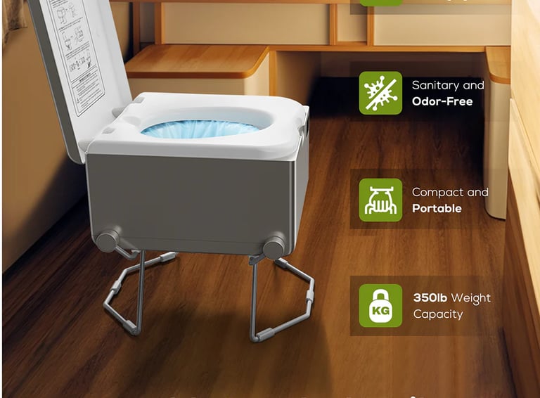 Shows the dry flush waterless toilet in a home.