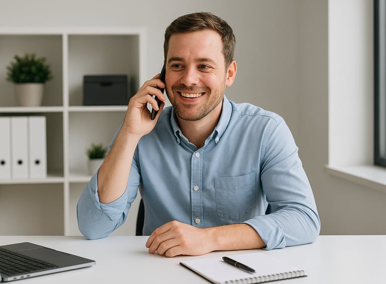 jeune homme souriant répondant au téléphone