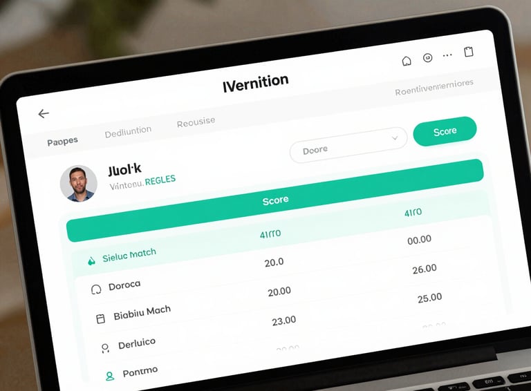 A high-fidelity UI dashboard mockup showing an identity verification flow with biometric match score and document validation status, clean white interface, teal accents.