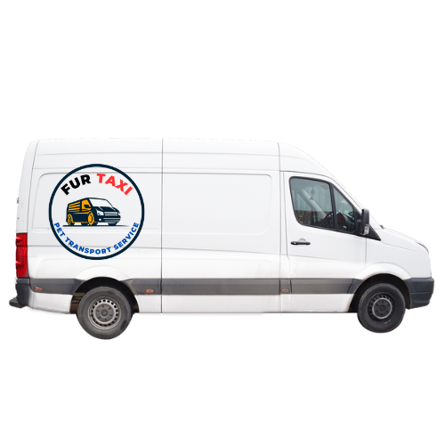 a white van with a furtaxi logo sticker on it