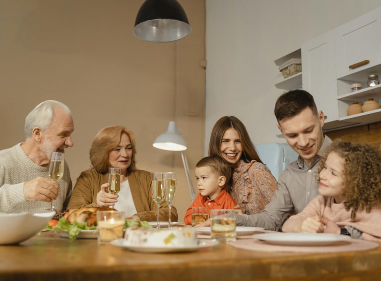 a family gathering at a dinner table