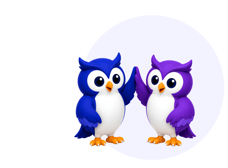 Two Hootline owl mascots celebrating adding another user to a Business Pro setup