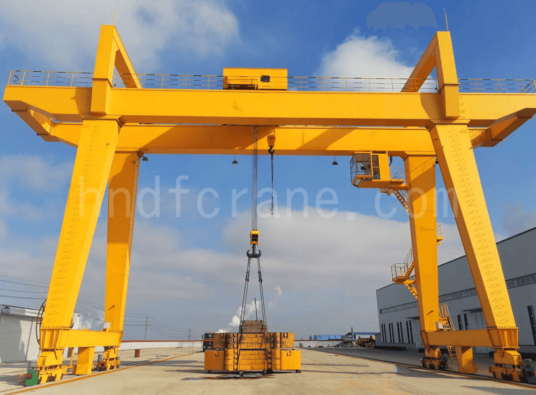 Picture of large gantry crane lifting equipment. 