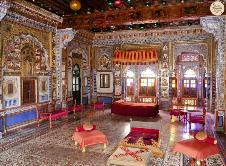 Takhat Vilas at Mehrangarh Fort Jodhpur, royal chamber of Maharaja Takhat Singh with murals.