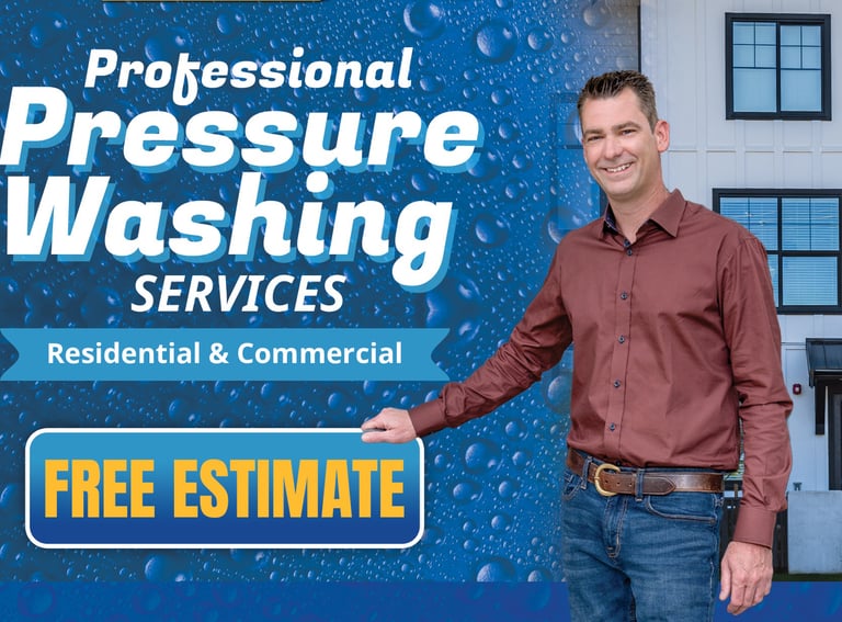 a professional pressurer washing service in front of a house