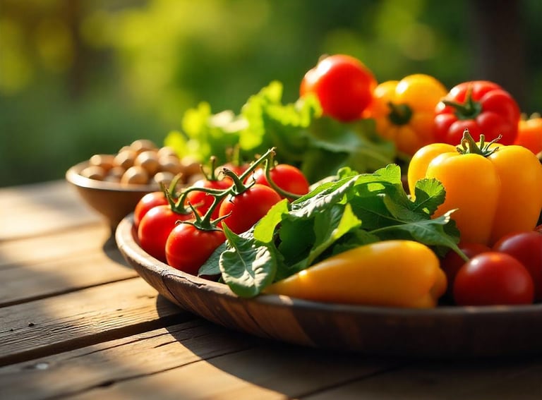 healthy vegetables on a wooden table