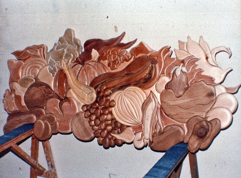 mosaic style wood sculpture