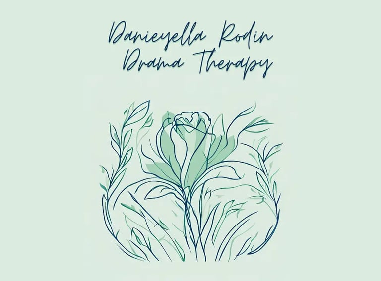 Line drawing of rose with name of business: Danieyella Rodin Drama Therapy