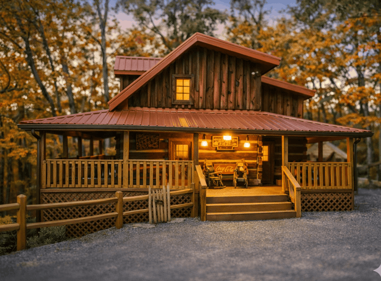3BR 1800s log lodge with 1838 stone fireplace and 60-game arcade room, Gatlinburg TN
