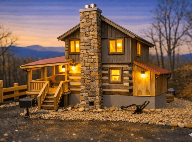 hilltop 1800s log cabin with fireplace and hot tub, sleeps 2, Gatlinburg TN