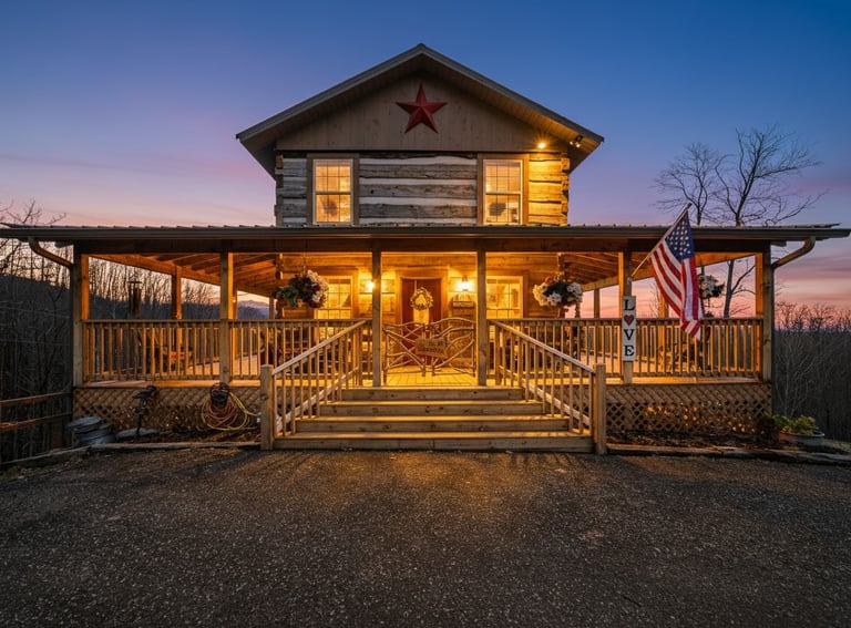 2BR log cabin with 180-degree mountain view in a black bear wildlife preserve, Gatlinburg TN