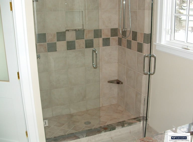 Shower wall tile installation with premium porcelain tile in Glenview IL.