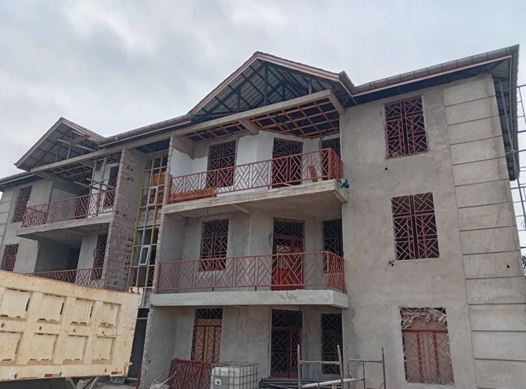 a large building with a large building with a large balcony