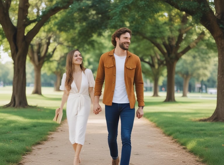 pareja feliz, caminando , relacion, pareja en amor