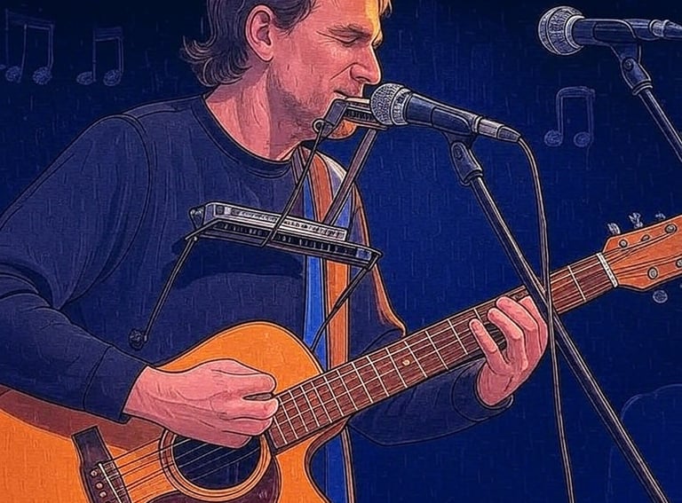 den miller with a guitar and a microphone in front of a microphone