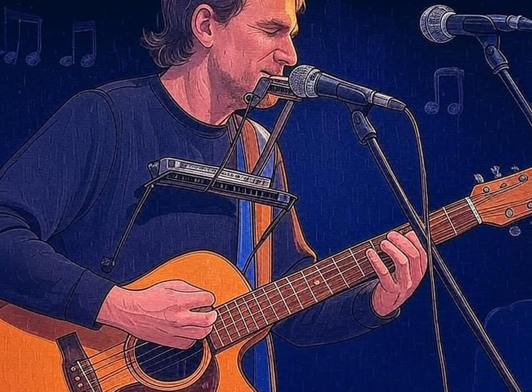 den miller with a guitar and a microphone in front of a microphone