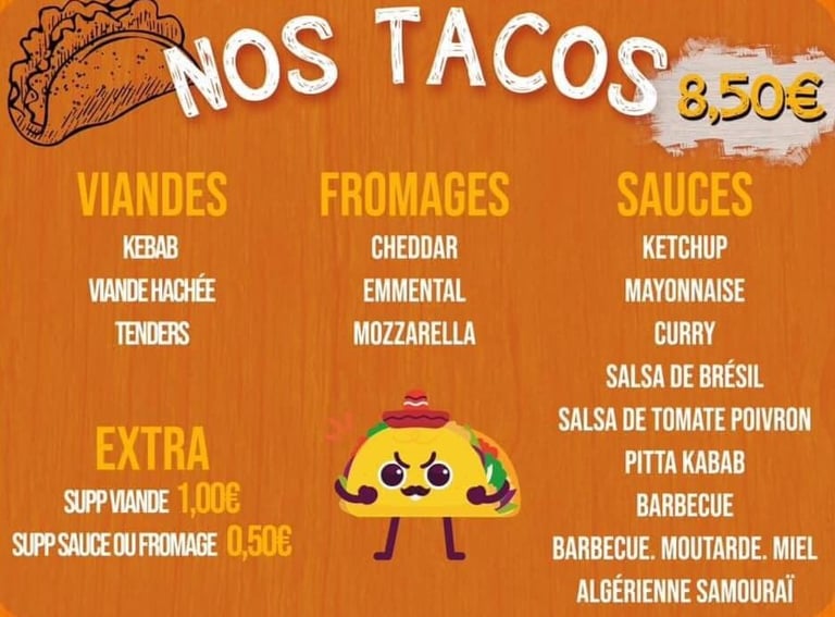 La composition des différents tacos de L'Annexe