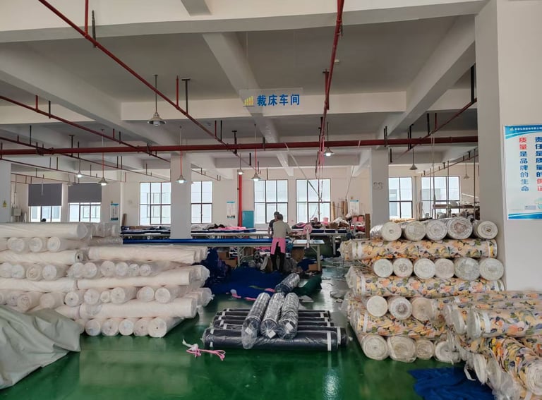 A warehouse filled with fabrics