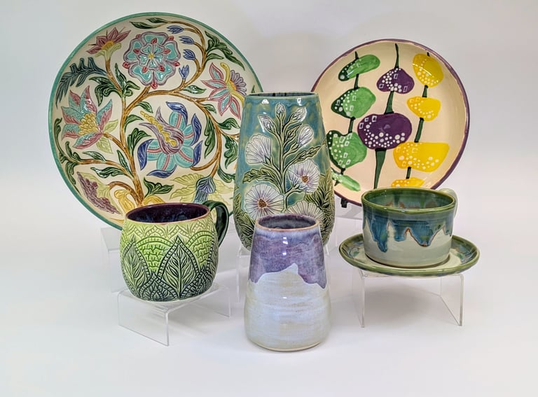 Selected pottery dispaly for the Surrey Artists Open Studios event