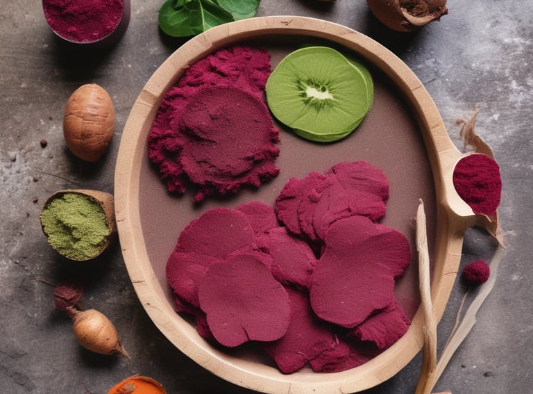 A vibrant mix of colorful spice blends in eco-friendly pouches arranged on a muted green background.