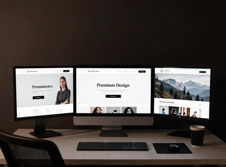 A working desk with multiple screens
