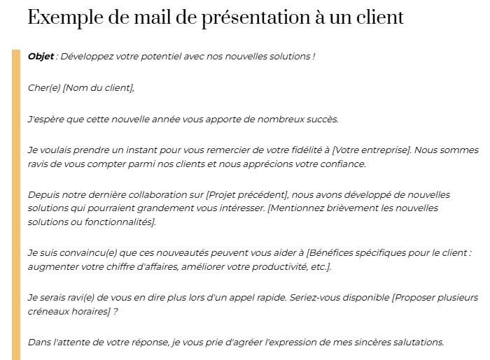 exemple mail de présentation à un client