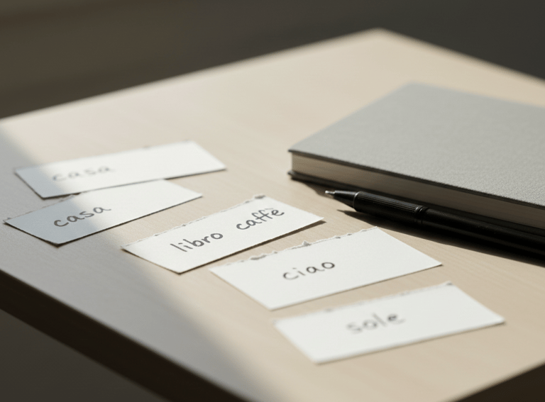 Cartes de vocabulaire en italien avec des mots essentiels pour apprendre l’italien facilement