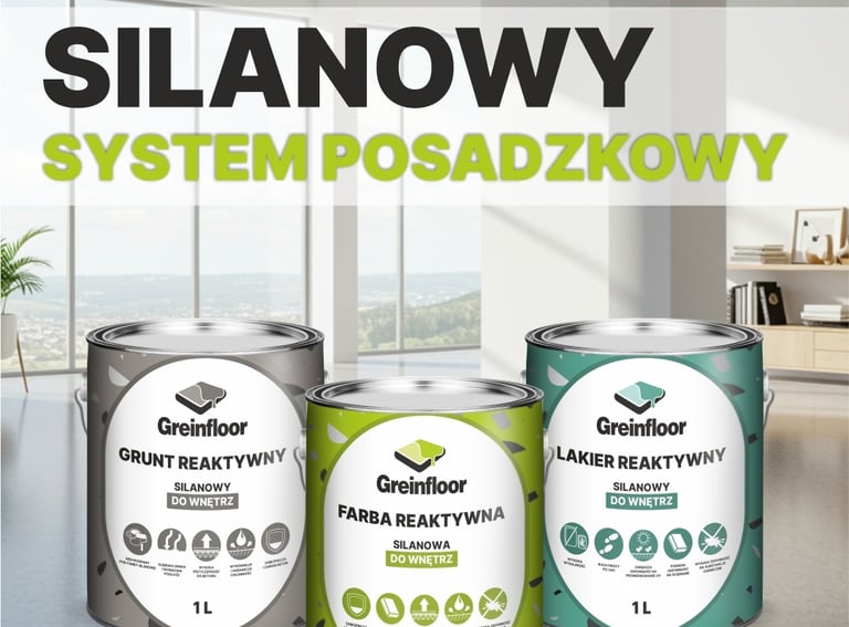 System posadzek silanowych Greinfloor z gruntem reaktywnym, farbą i lakierem do wnętrz.