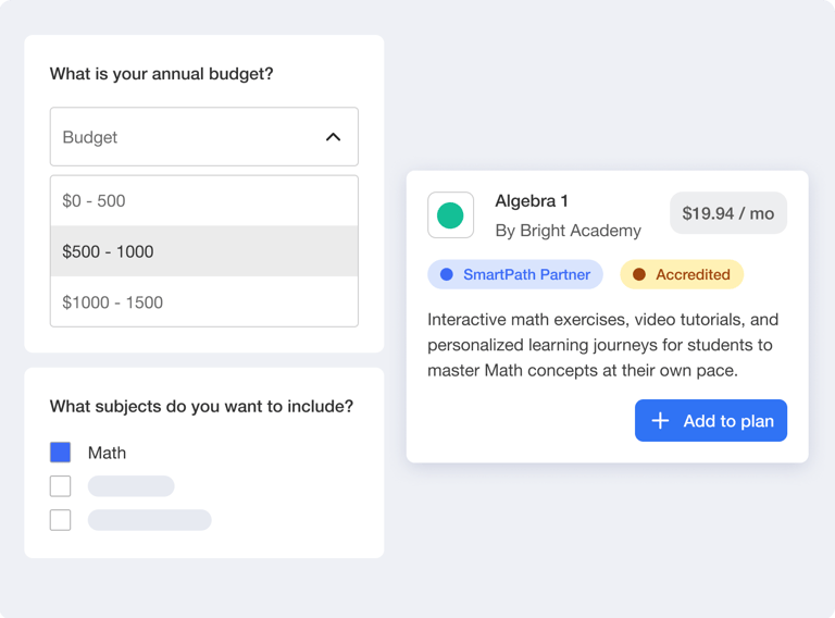 SmartPath curriculum matcher product mockup