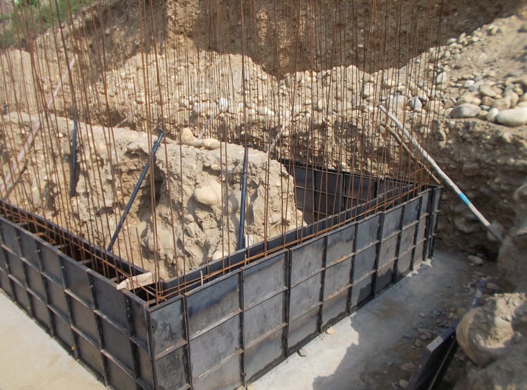 Construction taking place with stilts for Support