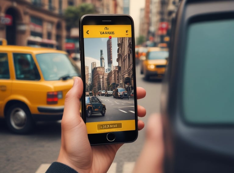 A decorated bus with vibrant red and orange star designs is traveling on a road surrounded by greenery. The bus has branding with text indicating non-stop air suspension. It is mainly white with red accents and features large windows.