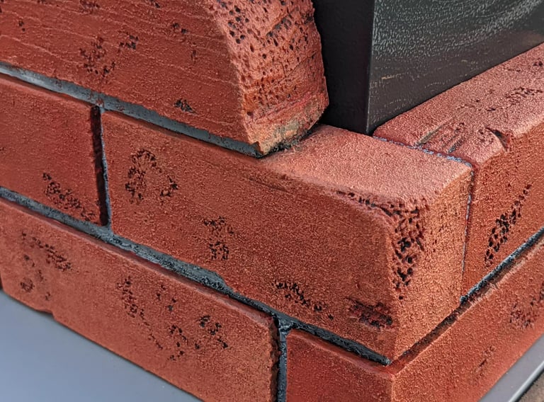 zoom sur de fausses briques en bois