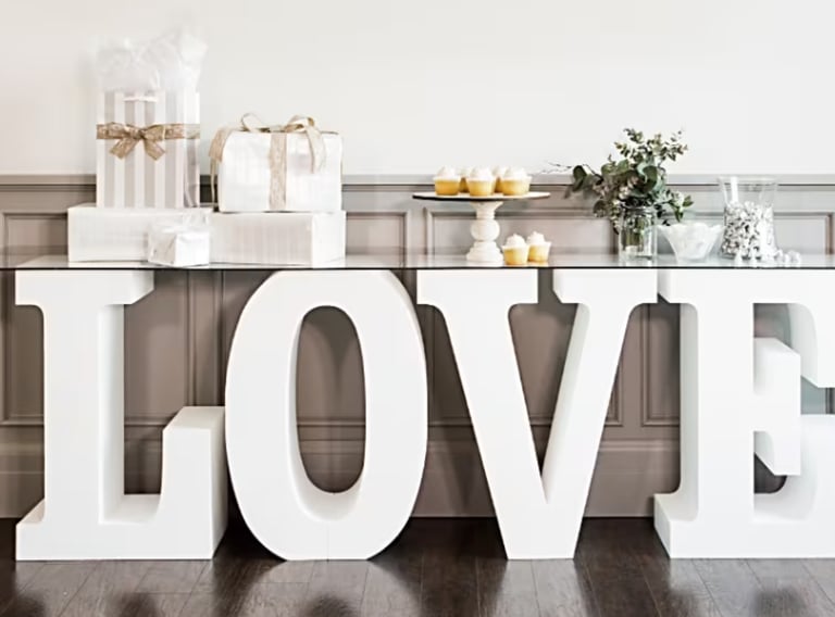 LOVE table; specialty event items; event rentals