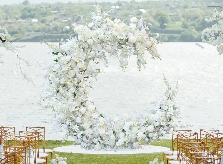 Wedding Ceremony altar; event floral backdrop; event rental 