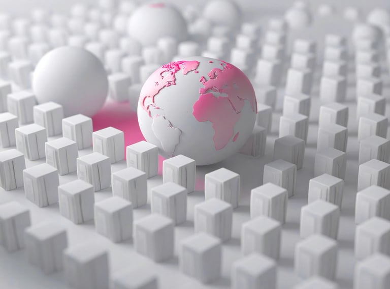 A globe in a sea of variations—representing global scaling and knowledge management.