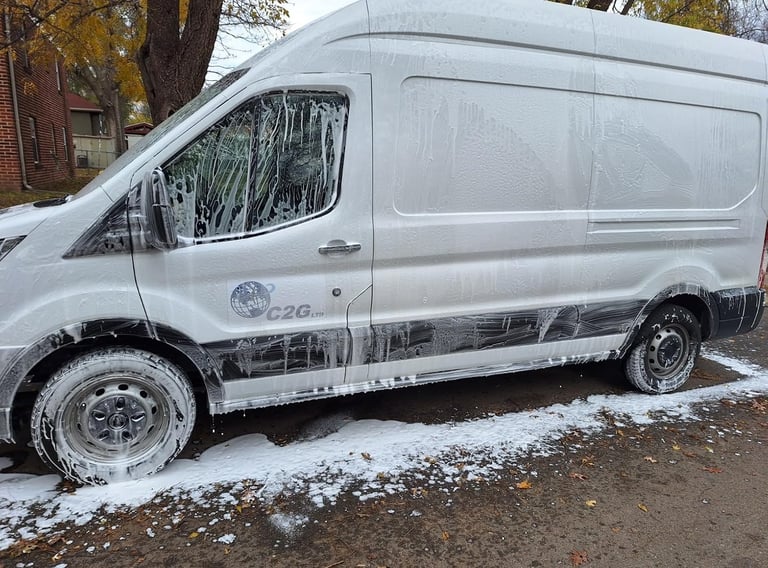 Commercial vehicle being washed